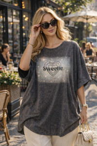 Футболка женская №6457 "Crystal Heart" хлопок стрейч (р-ры: 64-76) серый