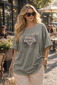 Футболка женская №6457 "Crystal Heart" хлопок стрейч (р-ры: 64-76) светло-бирюзовый