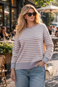 Джемпер женский №0611 эко-кашемир (р-ры: 42-50) серо-голубой-молочный-кремовый