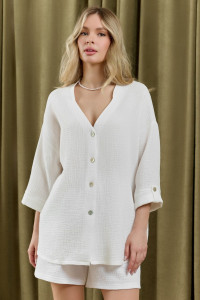 Блузка женская "Асель-2" фактурное полотно (р-ры: 44-54) белый