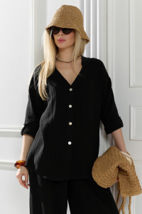 Блузка женская "Асель-2" фактурное полотно (р-ры: 44-54) черный