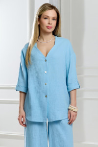 Блузка женская "Асель-2" фактурное полотно (р-ры: 44-54) аква
