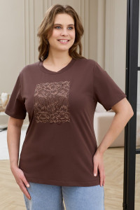 Футболка женская "Соло-2" кулирка с лайкрой (р-ры: 48-64) коричневый