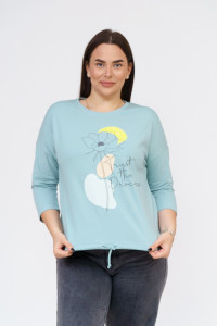 Лонгслив женский "Николь" кулирка с лайкрой (р-ры: 44-62) аква