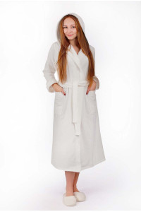 Халат женский удлиненный с капюшоном велюр "Аннет" (последний размер) белый 46