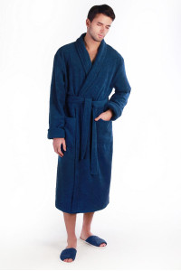 Халат мужской шаль махровый "Мужская элегия" (последний размер) темно-синий 56