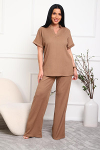 Костюм двойка женский 01079 жатка (р-ры: 46-56) темно-бежевый