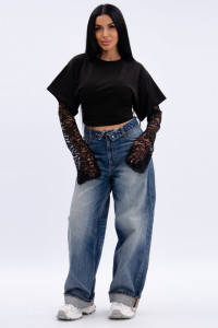 Лонгслив женский "Жанна" кулирка с лайкрой (р-ры: 42-56) черный