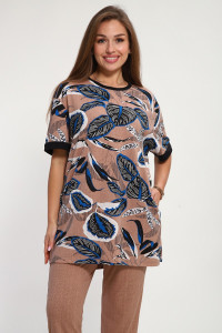 Костюм двойка женский №269.1 кулирка (р-ры: 50-60) бежевый-синий