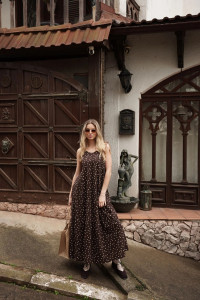 Сарафан женский "Горошек Макси" М-20С кулирка (р-ры: 44-54) коричневый