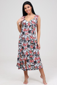 Сарафан женский СК-563 кулирка (р-ры: 48-62) красн.лилии на сером