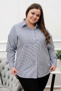 Блузка женская БЛ-10-401 поликоттон (р-ры: 42-52) полоска т-синяя узкая