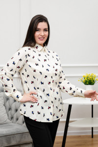 Блузка женская БЛ-10-402 поликоттон (р-ры: 42-52) терьеры на кремовом
