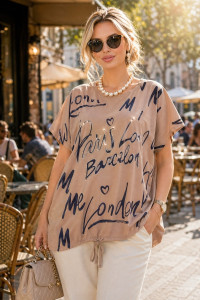 Футболка женская №260 "City Glam" хлопок стрейч (р-ры: 46-56) бежевый