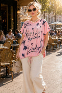 Футболка женская №260 "City Glam" хлопок стрейч (р-ры: 46-56) розовый