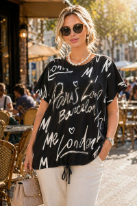 Футболка женская №260 "City Glam" хлопок стрейч (р-ры: 46-56) черный