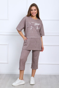 Костюм двойка женский №627 кулирка (р-ры: 48-60) бежевый