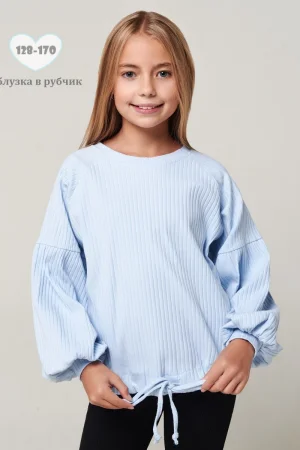 Блузка школьная "Кассандра" лапша (р-ры: 152-170) голубой