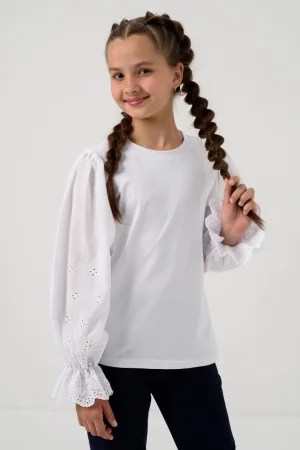 Блузка школьная "Евдокия" кулирка с лайкрой (р-ры: 122-164) белый