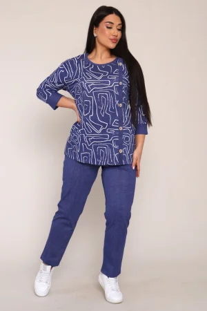 Костюм двойка женский КБЖ0053Г кулирка (последний размер) синий 4XL