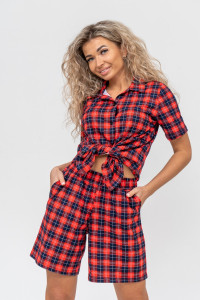 Костюм двойка женский №36673 кулирка (последний размер) красная клетка 50