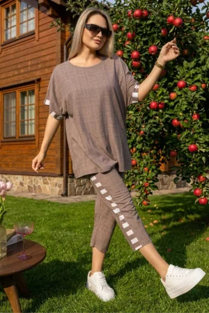 Костюм двойка женский 2214/1 кулирка (р-ры: 48-62) коричневый