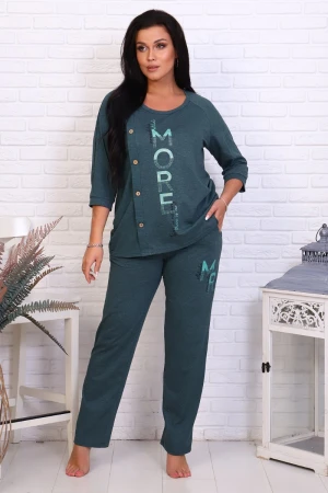 Костюм двойка женский КБЖ0044 кулирка (р-ры: XL-8XL) изумрудный