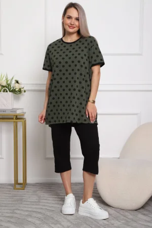 Костюм двойка женский №5006 кулирка (р-ры: 44-56) хаки-горох