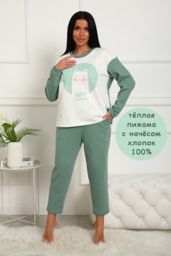 Пижама женская №1029 футер 2-х нитка с начесом (р-ры: 46-54) светло-зеленый