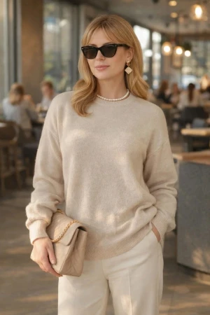 Джемпер женский №2701 "Eco Cashmere Beige" эко-кашемир (последний размер) светло-бежевый 42-50