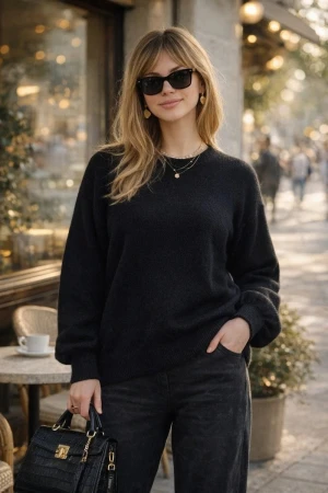 Джемпер женский №2701 "Eco Cashmere Beige" эко-кашемир (последний размер) черный 42-50