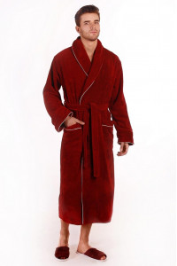 Халат мужской шаль велюр-махра "Мужская элегия" (р-ры: 48-60) бордовый