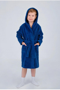 Халат детский велюровый "Непоседы" с вышивкой (р-ры: 32-38) синий