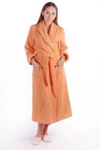 Халат женский шаль махровый удлиненный "Женская элегия" (р-ры: 44-58) персиковый