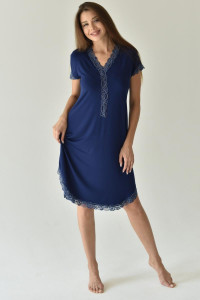 Сорочка женская "Одри" вискоза с кружевом (р-ры: 42-56) синий