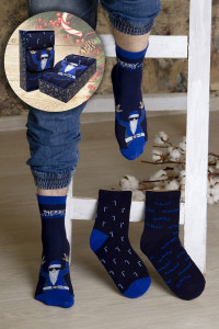 Носки мужские высокие "Новый год" - 3 пары в подарочной коробке синий