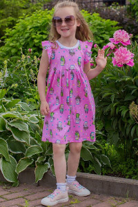 Платье детское "Веселые кактусы" кулирка (р-ры: 98-128) розовый