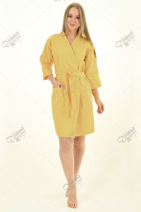 Халат женский вафельный кимоно (р-ры: 42-58) желтый