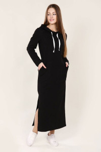 Платье женское с разрезами 488 "Готэм" футер с лайкрой (р-ры: 48-58) черный