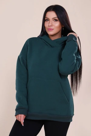 Худи женское oversize 449 "HeiZe" футер 3-х нитка с начесом (р-ры: 46-56) изумруд