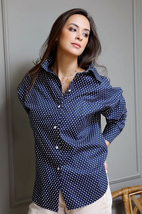 Рубашка женская №301DNV перкаль (р-ры: 42-52) тёмно-синий горох