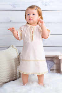 Крестильная рубашка поплин 06000 (последний размер) кремовый+золотой 68