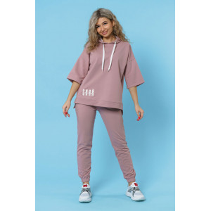 Костюм двойка женский 866 футер с лайкрой (р-ры: 44-58) пудра