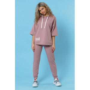 Костюм двойка женский 866 футер с лайкрой (р-ры: 44-58) пудра