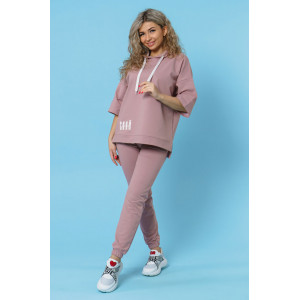 Костюм двойка женский 866 футер с лайкрой (р-ры: 44-58) пудра