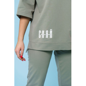 Костюм двойка женский 866 футер с лайкрой (р-ры: 44-58) светлая олива