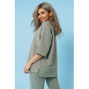 Костюм двойка женский 866 футер с лайкрой (р-ры: 44-58) светлая олива