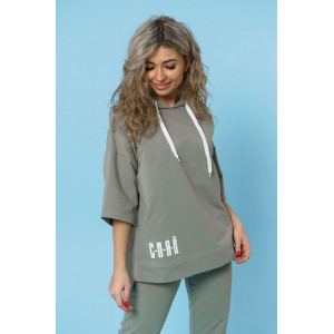 Костюм двойка женский 866 футер с лайкрой (р-ры: 44-58) светлая олива