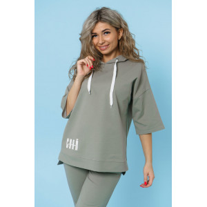 Костюм двойка женский 866 футер с лайкрой (р-ры: 44-58) светлая олива