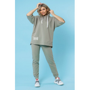 Костюм двойка женский 866 футер с лайкрой (р-ры: 44-58) светлая олива